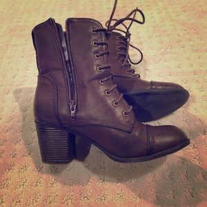 Brown lace up mid-shin boots